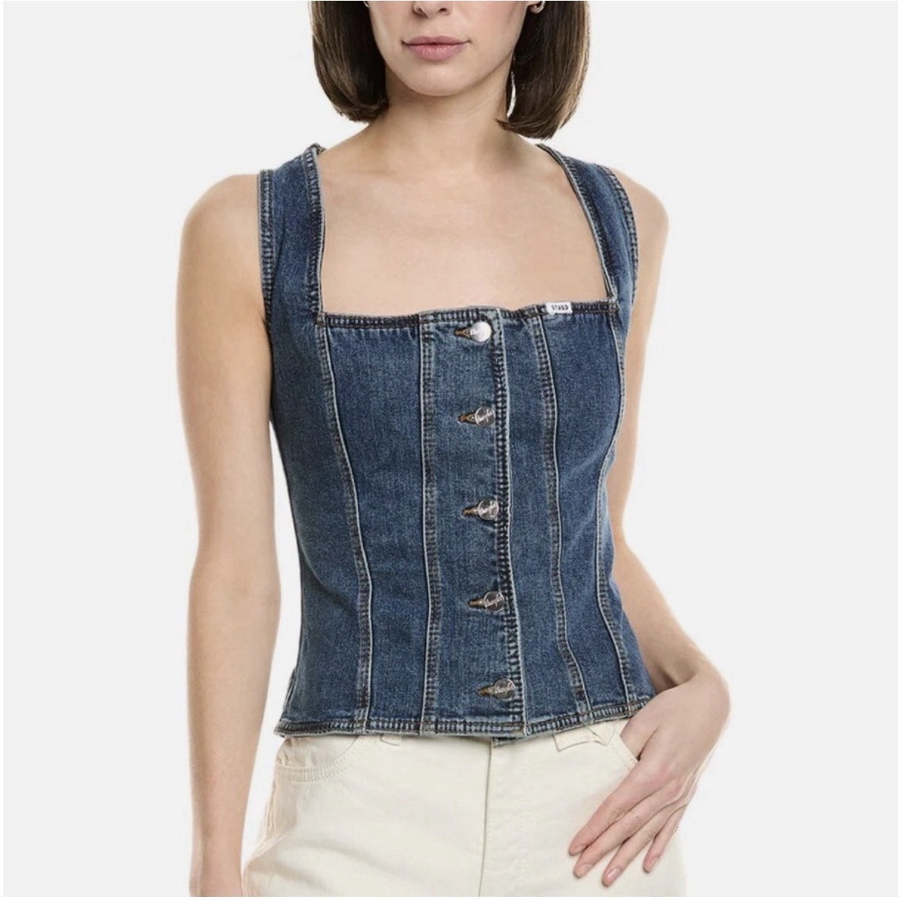Wrangler + Staud Trucker Blue Denim Button Up Top Tank Sz S Nwt